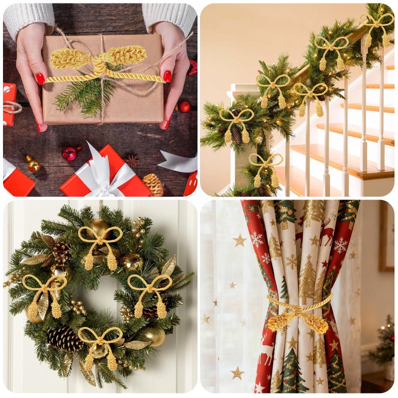 Celltestria 12 قطعة من علاقات إكليل عيد الميلاد من سيلتيستريا مقاس 50.8 سم، قابلة لإعادة الاستخدام ومرنة، إكليل عيد الميلاد، إكليل تويست من أجل درابزين درابزين الدرج، شجرة تزيين المنزل في العطلات، تغليف الحرف اليدوية (ذهبي) - Image 3